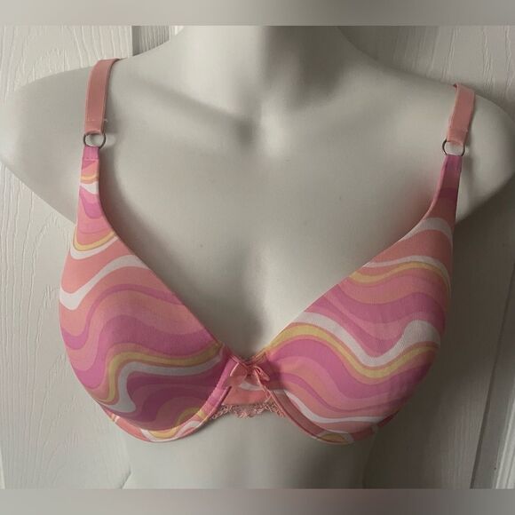 Women’s Fruit Of The Loom Multicolor Pink / Peach Swirl Bra W/underwire 36D - Picture 1 of 4